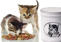 Antique White Treat Jar or Food Storage Canister with Cute Cat Design | Tight Fitting Lid | Pet Food Container Fit's Up To 2lbs of Treats
