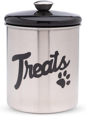 Black Stainless Steel Dog Treat Jar with Airtight Lids – Holds Up to 2 lbs