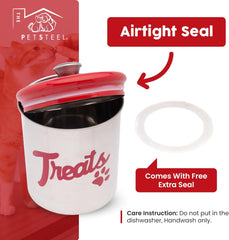 Red Stainless Steel Dog Treat Jar with Airtight Lids – Holds Up to 2 lbs