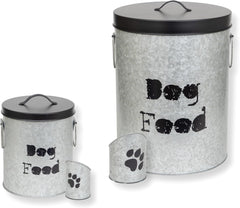 Medium & Small Dog 40lb & 20lb Pet Food Storage Canister with Scoop – Durable & Airtight for Freshnesss, Minimalist Design & Recyclable, Medium & Small Metal Container (Combo - Dog Bin - Med & Small)