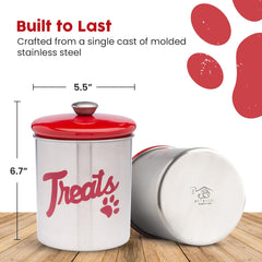 Red Stainless Steel Dog Treat Jar with Airtight Lids – Holds Up to 2 lbs