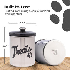 Black Stainless Steel Dog Treat Jar with Airtight Lids – Holds Up to 2 lbs