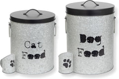 Medium 40lb Dog & Medium 30lb Cat Pet Food Storage Canister with Scoop – Durable & Airtight for Freshness, Minimalist Design & Recyclable, Medium Metal Container (Combo - Med Dog Bin & Med Cat Bin)