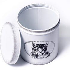 Antique White Treat Jar or Food Storage Canister with Cute Cat Design | Tight Fitting Lid | Pet Food Container Fit's Up To 2lbs of Treats