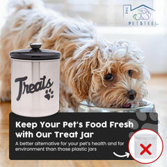 Black Stainless Steel Dog Treat Jar with Airtight Lids – Holds Up to 2 lbs
