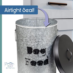 Medium 40lb Dog & Medium 30lb Cat Pet Food Storage Canister with Scoop – Durable & Airtight for Freshness, Minimalist Design & Recyclable, Medium Metal Container (Combo - Med Dog Bin & Med Cat Bin)