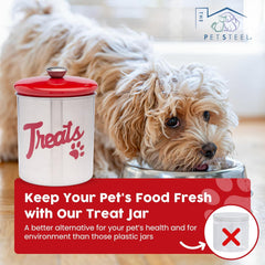 Red Stainless Steel Dog Treat Jar with Airtight Lids – Holds Up to 2 lbs