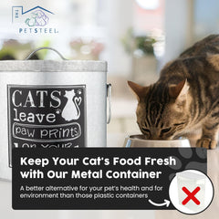 Silver 20lb Cat Food Storage with Scoop | Pet Container for food that can fit in the pantry | Modern Beautiful Cat Pet Food Storage Container