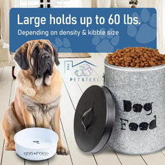 Large Dog 60lb Pet Food Storage Canister with Scoop – Durable & Airtight for Freshnesss, Minimalist Design & Recyclable, Huge Large Metal Container (Dog Bin - Large Size)
