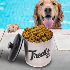 Black Stainless Steel Dog Treat Jar with Airtight Lids – Holds Up to 2 lbs
