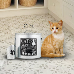 Silver 20lb Cat Food Storage with Scoop | Pet Container for food that can fit in the pantry | Modern Beautiful Cat Pet Food Storage Container