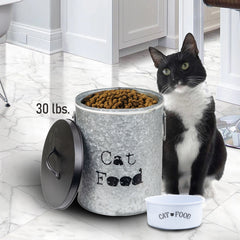Medium Cat 30lb Pet Food Storage Canister with Scoop – Durable & Airtight for Freshnesss, Minimalist Design & Recyclable, Huge Large Metal Container (Cat Bin - Medium Size)