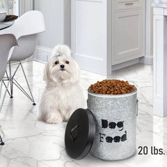 Small Dog Pet Food Storage Canister with Scoop – Up to 20 lb Capacity; Durable & Airtight for Freshnesss, Minimalist Design & Recyclable, Small Metal Container for Kitchen Countertop (Dog Bin - Small Size)