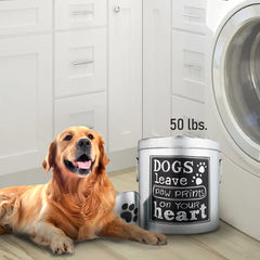 Rustic Silver Dog Pet Food Storage Large Size Canister fits up to 50lbs with Matching Scoop | Innovative Design for Pet Food Storage | No More Plastic Containers