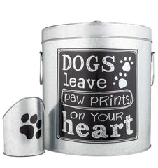 Rustic Silver Dog Pet Food Storage Large Size Canister fits up to 50lbs with Matching Scoop | Innovative Design for Pet Food Storage | No More Plastic Containers