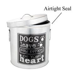 Rustic Silver Dog Pet Food Storage Large Size Canister fits up to 50lbs with Matching Scoop | Innovative Design for Pet Food Storage | No More Plastic Containers