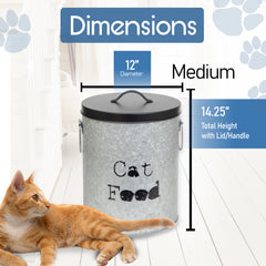 Medium Cat 30lb Pet Food Storage Canister with Scoop – Durable & Airtight for Freshnesss, Minimalist Design & Recyclable, Huge Large Metal Container (Cat Bin - Medium Size)