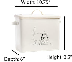 Cream Colored Cute Dog Treat or Food Canister with Bowl and Scoop stores up to 4lbs of Treats