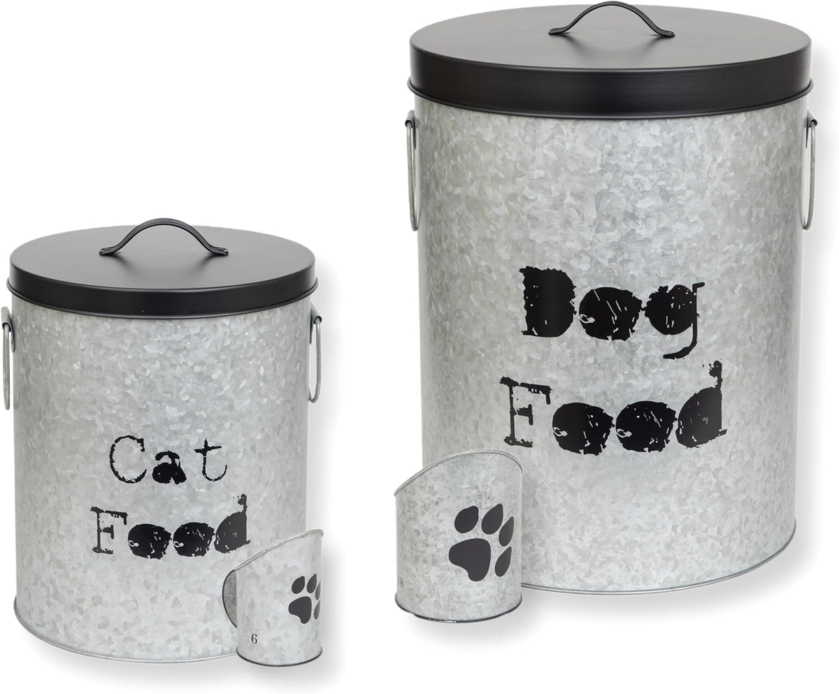 Medium & Small Dog 40lb & 20lb Pet Food Storage Canister with Scoop – Durable & Airtight for Freshnesss, Minimalist Design & Recyclable, Medium & Small Metal Container (Combo - Dog Bin - Med & Small)