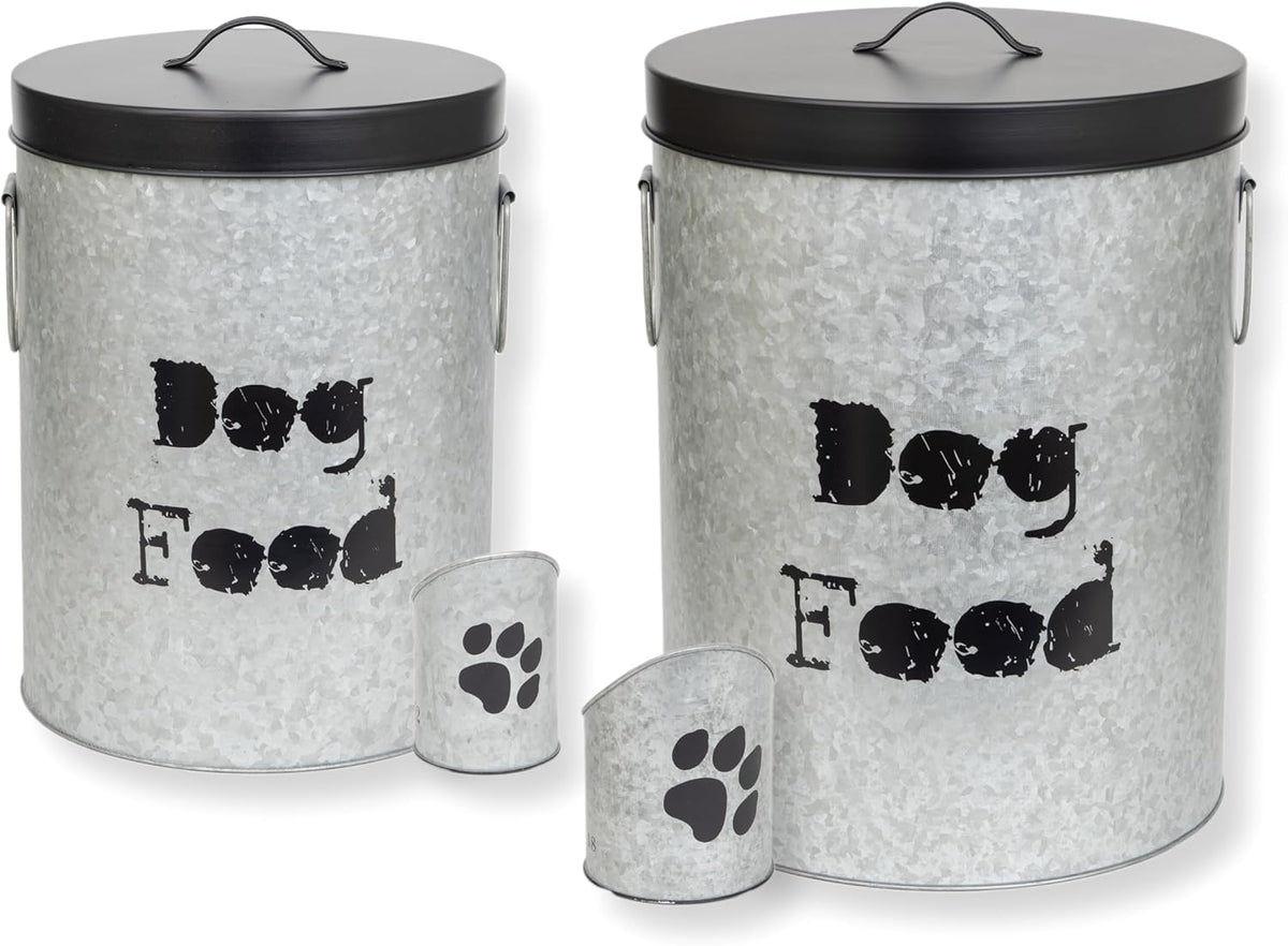 Large & Medium Combo Dog 60lb & 40lb Cat Food Storage Canister with Scoop – Durable & Airtight for Freshnesss, Minimalist Design & Recyclable, Large Metal Container (Combo-Dog Bin -Large & Med)