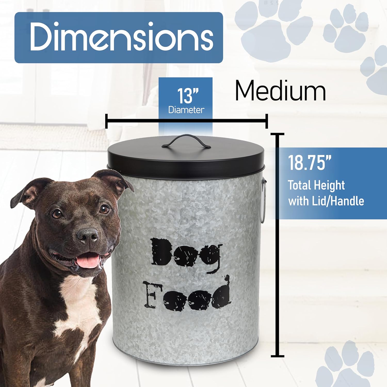 Medium & Small Dog 40lb & 20lb Pet Food Storage Canister with Scoop – Durable & Airtight for Freshnesss, Minimalist Design & Recyclable, Medium & Small Metal Container (Combo - Dog Bin - Med & Small)