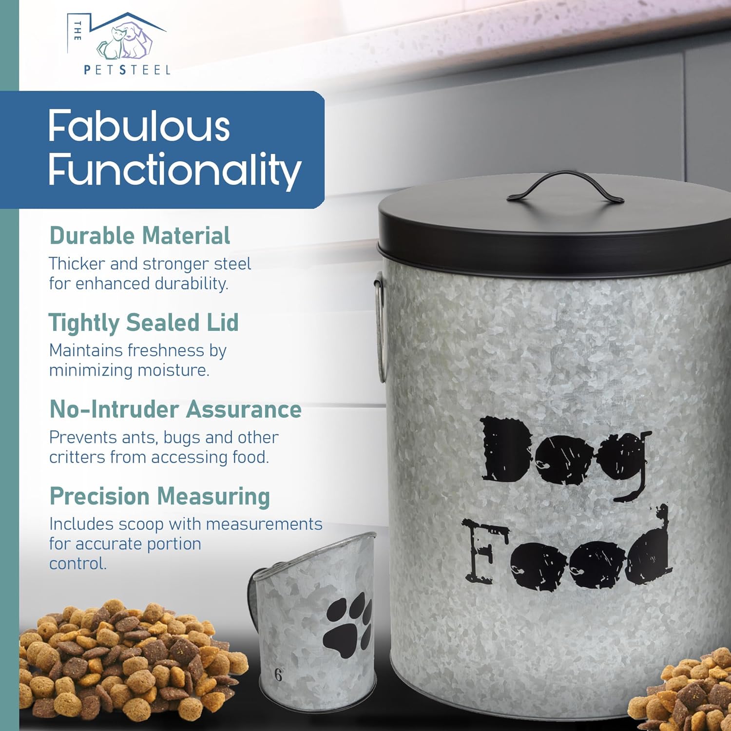 Medium & Small Dog 40lb & 20lb Pet Food Storage Canister with Scoop – Durable & Airtight for Freshnesss, Minimalist Design & Recyclable, Medium & Small Metal Container (Combo - Dog Bin - Med & Small)