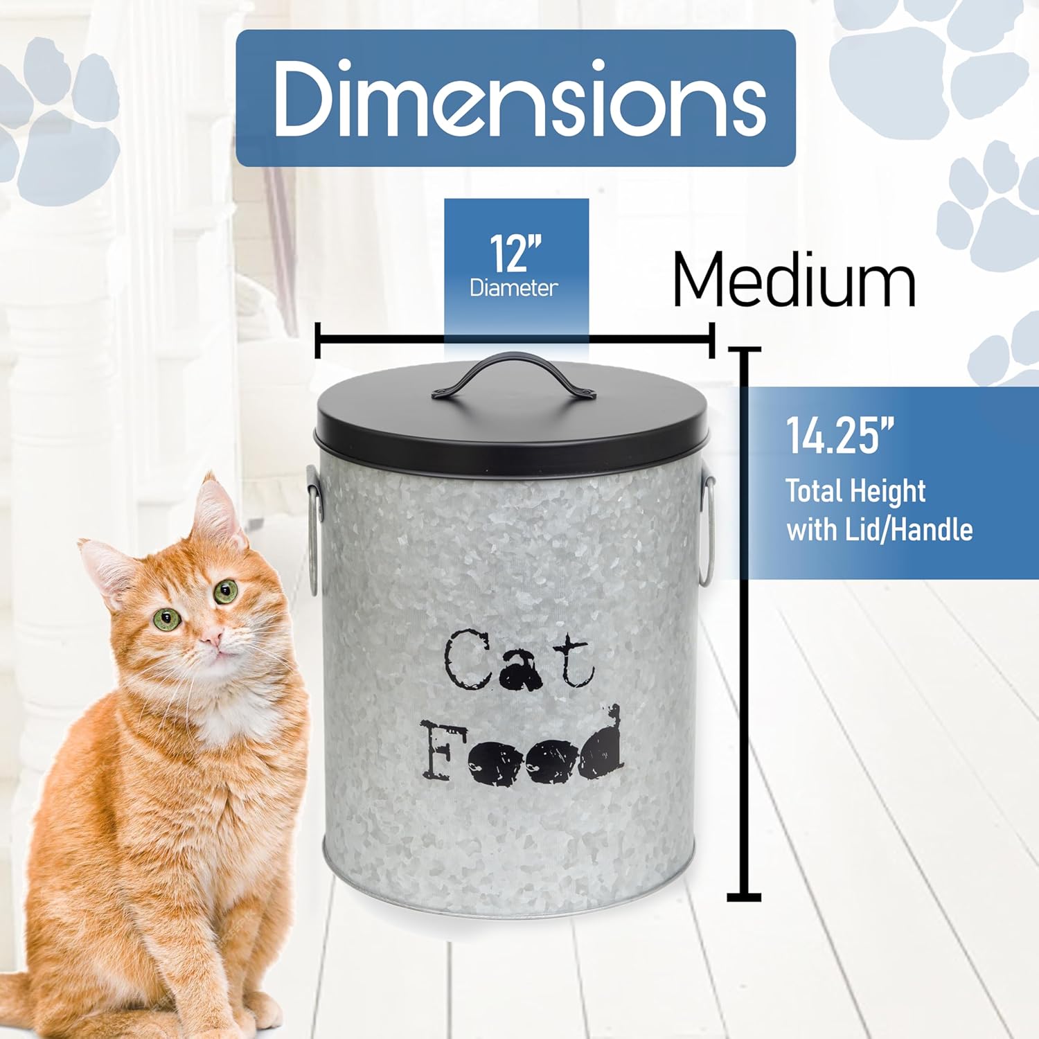 Medium 40lb Dog & Medium 30lb Cat Pet Food Storage Canister with Scoop – Durable & Airtight for Freshness, Minimalist Design & Recyclable, Medium Metal Container (Combo - Med Dog Bin & Med Cat Bin)