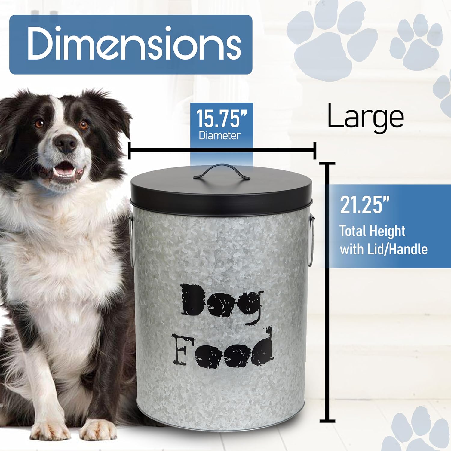 Large 60lb Dog & Medium 30lb Cat Pet Food Storage Canister with Scoop – Durable & Airtight for Freshnesss, Minimalist Design & Recyclable, Metal Container (Combo - Large Dog Bin & Med Cat Bin)