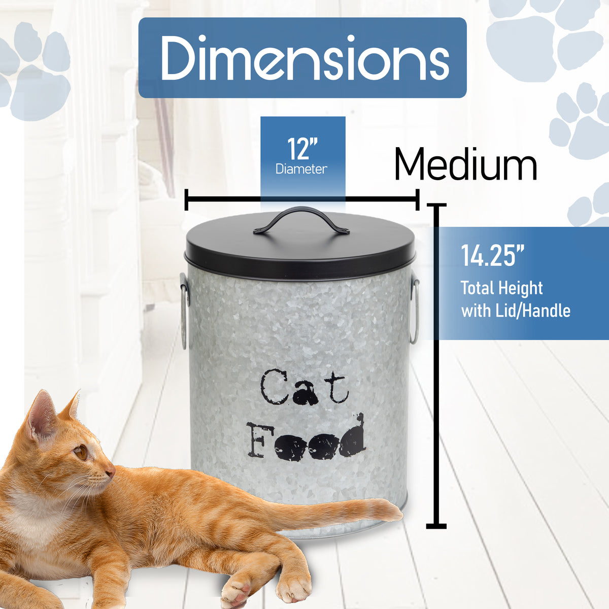 Medium Cat 30lb Pet Food Storage Canister with Scoop – Durable & Airtight for Freshnesss, Minimalist Design & Recyclable, Huge Large Metal Container (Cat Bin - Medium Size)
