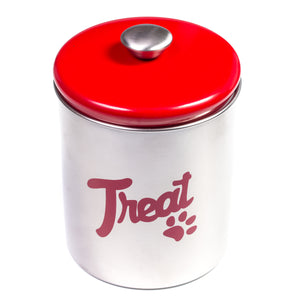 The PetSteel | Stainless Steel Treats Jar with Red Lid | Fits up to 2lbs of Pet Treats | Tight Fitting Lids | Great Way to Display and Store Your Dog or Cat's Food