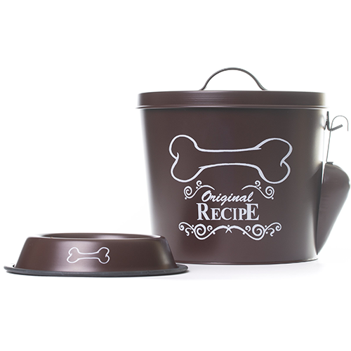 Chocolate Dog Decorative Canister with Bowl and Scoop | Pet Food and Treat Container Storage Set | Airtight Lids | Fit's Up to 7 lbs of Treats or Food