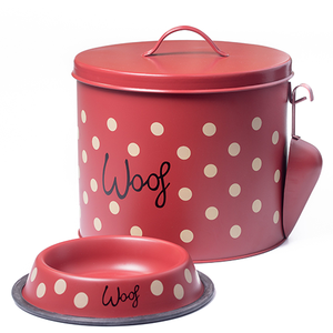 Red Polka Dot Dog Decorative Canister with Bowl and Scoop | Pet Food and Treat Container Storage Set Red | Airtight Lids | Fit's Up to 10 lbs of Treats or Food