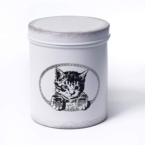 The PetSteel | Antique White Treats Jar | Sturdy Cat Treat Jar with Cute Cat Design | Tight Fitting Lids | Pet Food Container | Fit's Up to 2lbs of Treats