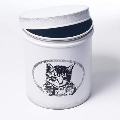 The PetSteel | Antique White Treats Jar | Sturdy Cat Treat Jar with Cute Cat Design | Tight Fitting Lids | Pet Food Container | Fit's Up to 2lbs of Treats