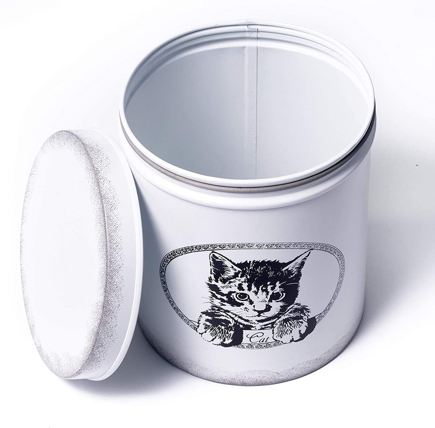 The PetSteel | Antique White Treats Jar | Sturdy Cat Treat Jar with Cute Cat Design | Tight Fitting Lids | Pet Food Container | Fit's Up to 2lbs of Treats