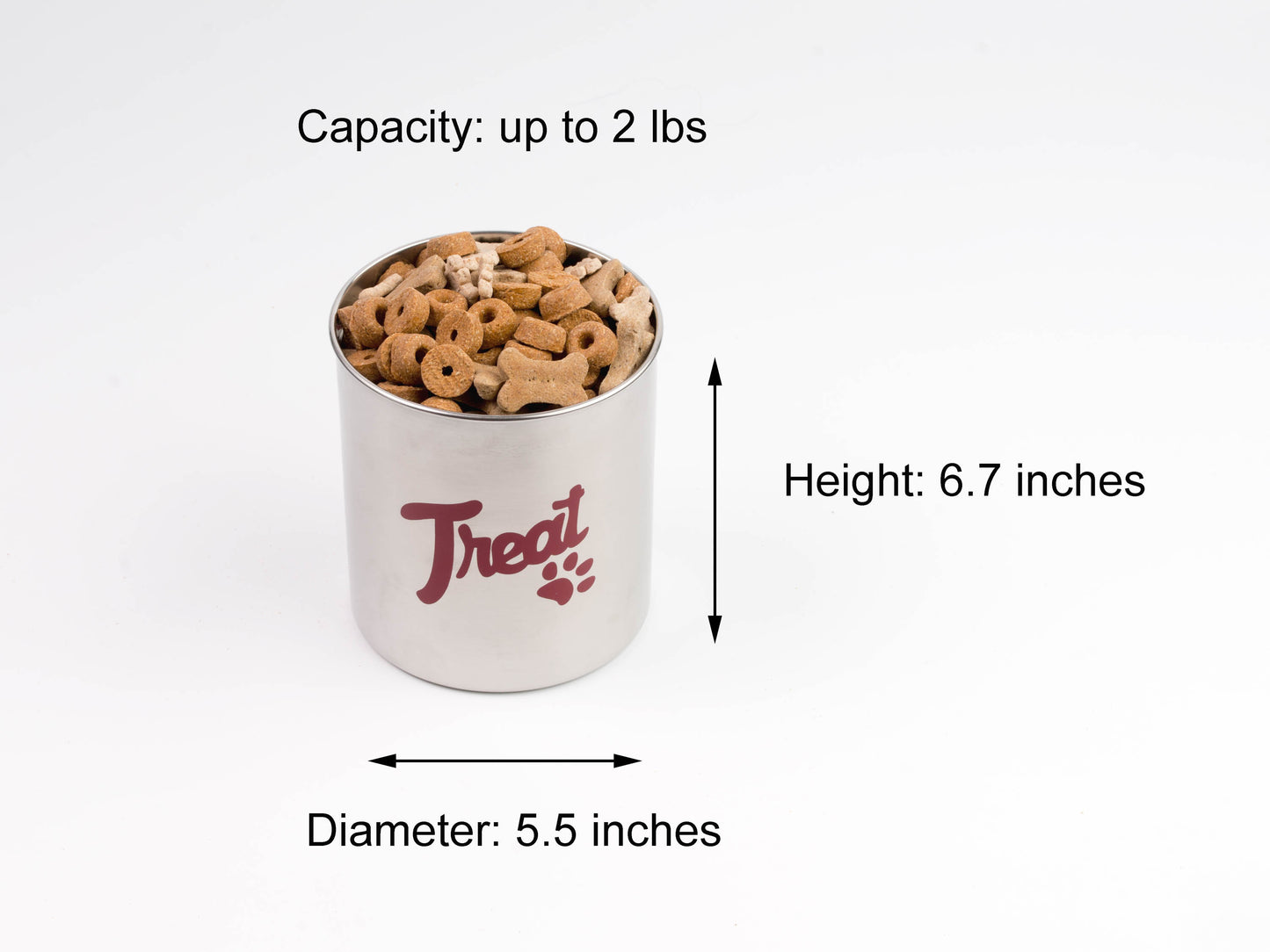 The PetSteel | Stainless Steel Treats Jar with Red Lid | Fits up to 2lbs of Pet Treats | Tight Fitting Lids | Great Way to Display and Store Your Dog or Cat's Food