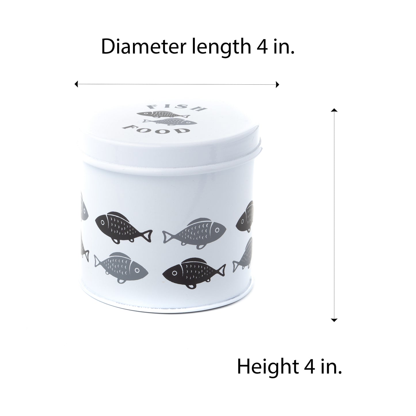 Simple Design White Round Fish Tin for Fish Food Storage | Easy to store on or near your fish aquarium or fish tank | Lightweight & tight seal for your fish food