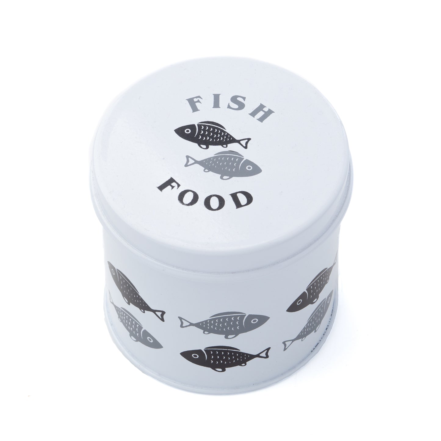 Simple Design White Round Fish Tin for Fish Food Storage | Easy to store on or near your fish aquarium or fish tank | Lightweight & tight seal for your fish food