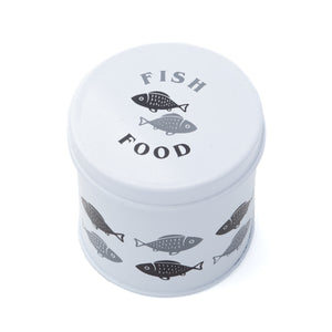 Simple Design White Round Fish Tin for Fish Food Storage | Easy to store on or near your fish aquarium or fish tank | Lightweight & tight seal for your fish food