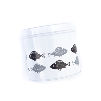 Simple Design White Round Fish Tin for Fish Food Storage | Easy to store on or near your fish aquarium or fish tank | Lightweight & tight seal for your fish food