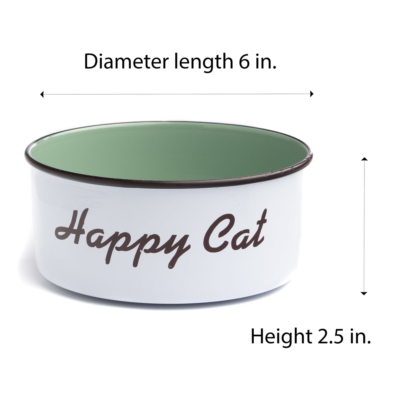 The PetSteel White Happy Cat Bowl | Simple with a No Slip Rubber Base Modern Design Striking Green Interior and Brown Border Decal Great for Feeding Your