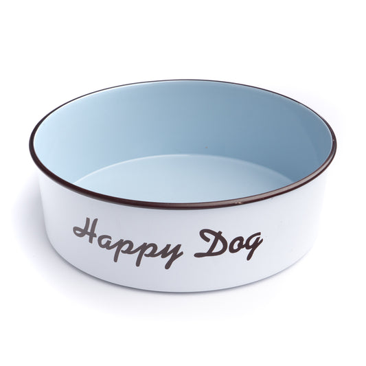 The PetSteel Large White Dog Bowl with Striking Blue Interior | Sturdy | Easy to wash | Simple Design for Your Adorable Dog to Enjoy Eating Their Tasty Food or Fresh Treats