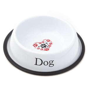 White Small Dog Bowl with a Heart | Simple Dog Bowl with a No Slip Rubber Base | Cute Design Dog Bowl | Great for Feeding Your Dog