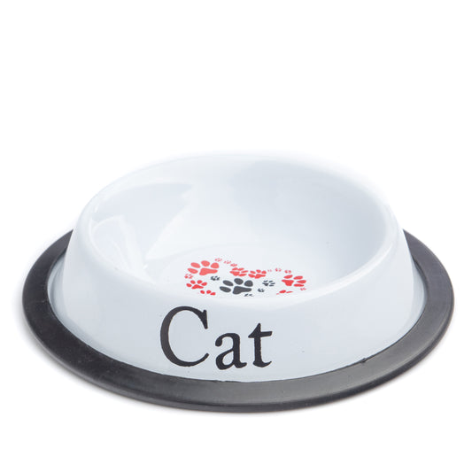 The PetSteel White Small Cat Bowl with a Heart | Simple Cat Bowl with a No Slip Rubber Base | Cute Design Cat Bowl | Great for Feeding Your Cat, Yellow,White