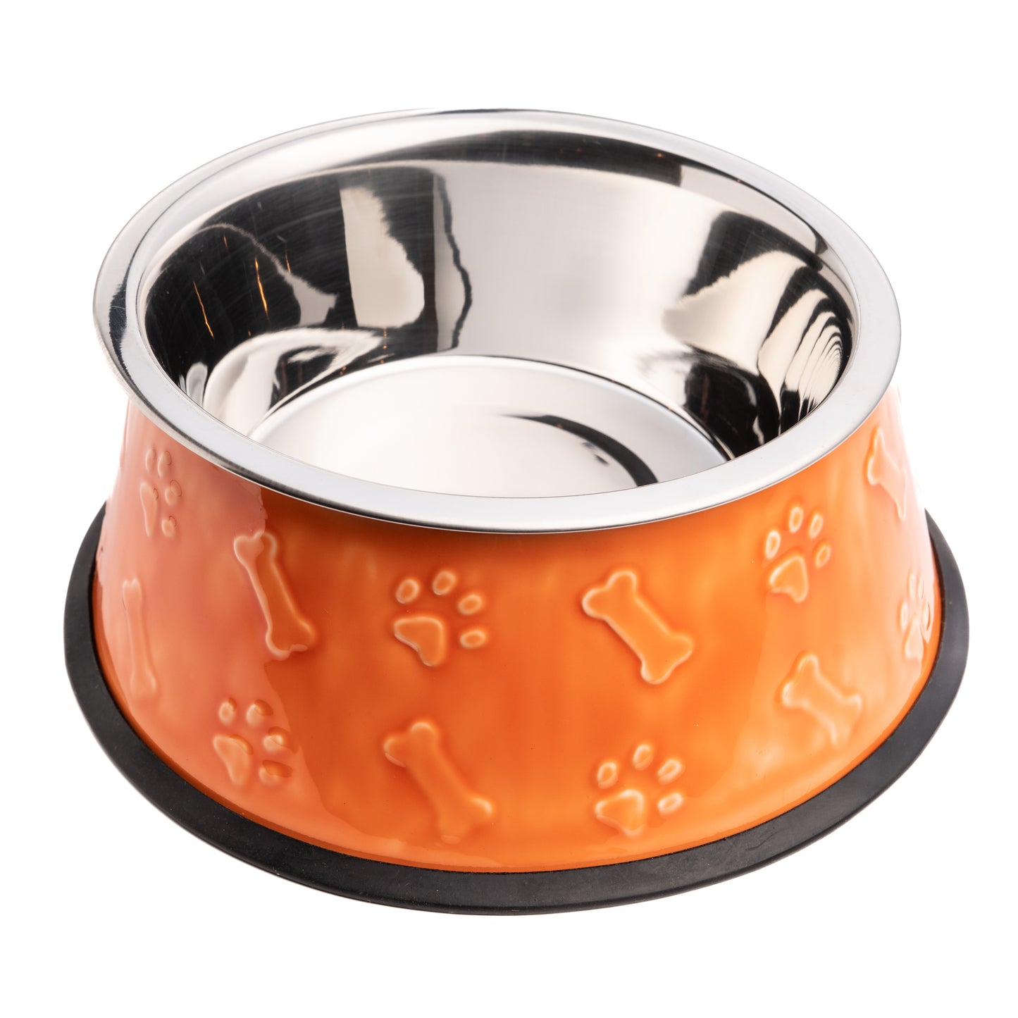 The PetSteel Large Blue Glossy Dog Bowl Casing with a Stainless Steel That is Dishwasher Safe | Beautiful Ceramic Looking Base Bones and Paw Prints Embossed Motif for Decoration