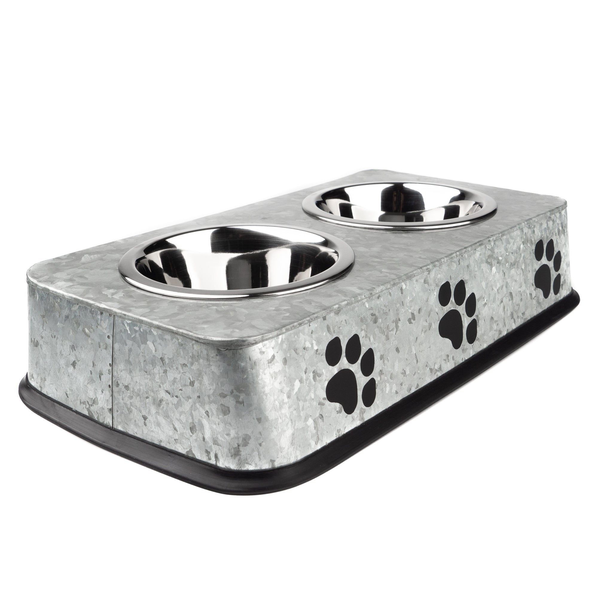 Double Bowl Dog/Cat Feeder with Stainless Steel Bowls & Stylish Paw Decals for Stylish Appeal | Bowls are Dishwasher Safe and Good for Feeding Water & Food | Perfect for a Medium to Large Sized Pets