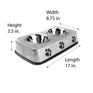 Double Bowl Dog/Cat Feeder with Stainless Steel Bowls & Stylish Paw Decals for Stylish Appeal | Bowls are Dishwasher Safe and Good for Feeding Water & Food | Perfect for a Medium to Large Sized Pets