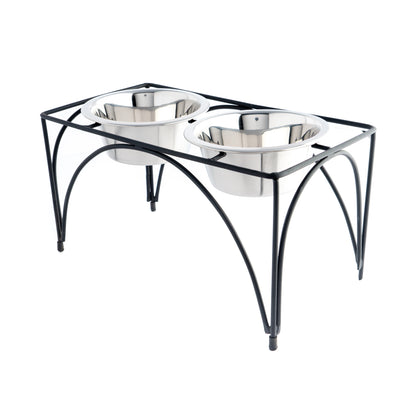 Raised Stainless Steel Double Bowl Feeder | Large Stand with Stainless Steel Bowls That are Dishwasher Safe