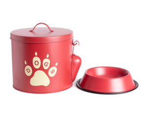 Red Paws Dog Decorative Canister with Bowl and Scoop | Pet Food and Treat Container Storage Set | Airtight Lids | Fit's Up to 10 lbs of Treats or Food