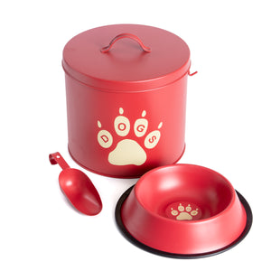 Red Paws Dog Decorative Canister with Bowl and Scoop | Pet Food and Treat Container Storage Set | Airtight Lids | Fit's Up to 10 lbs of Treats or Food